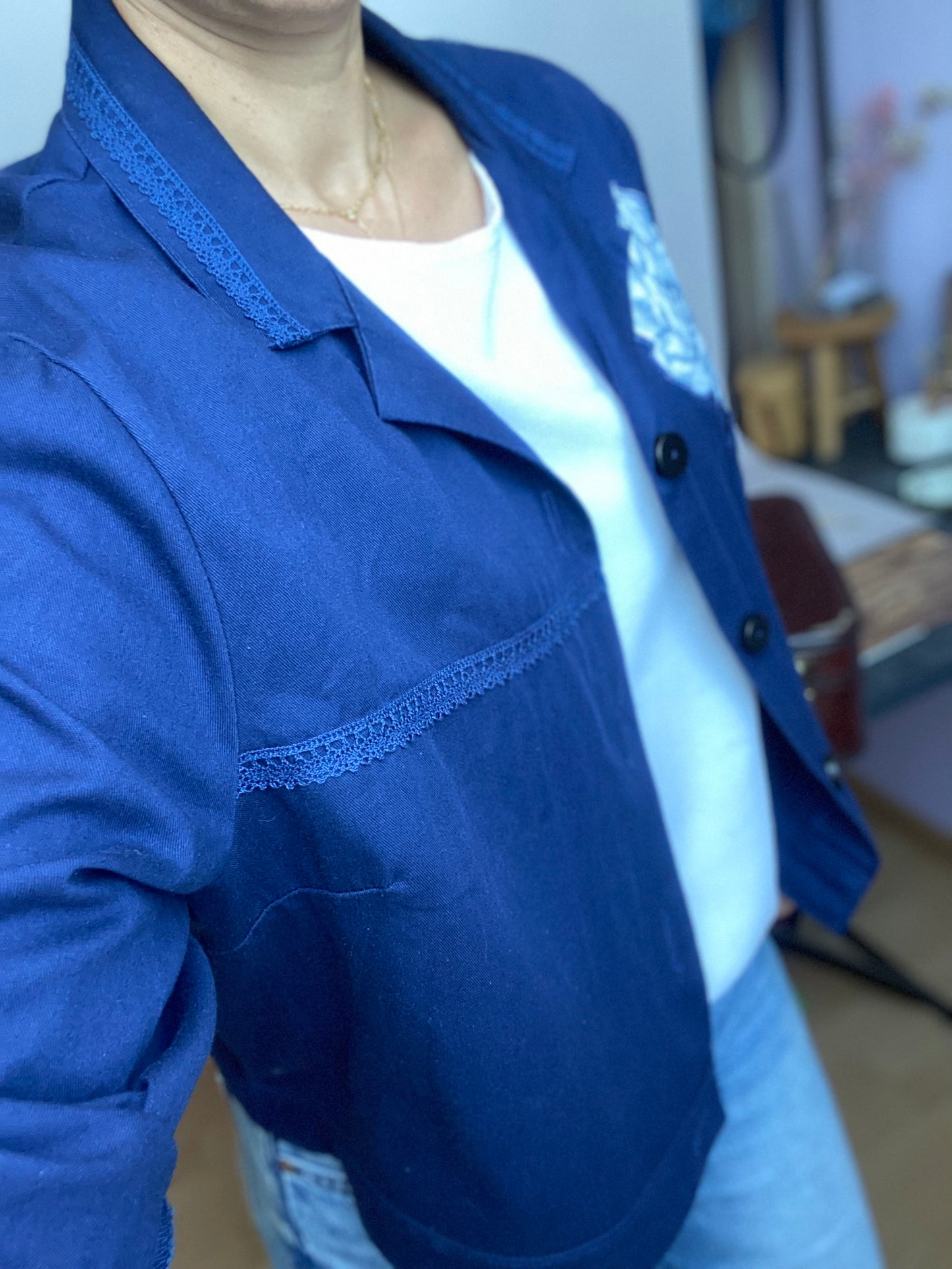 Bombées manches 3/4 – Bleu de travail vintage Upcyclé