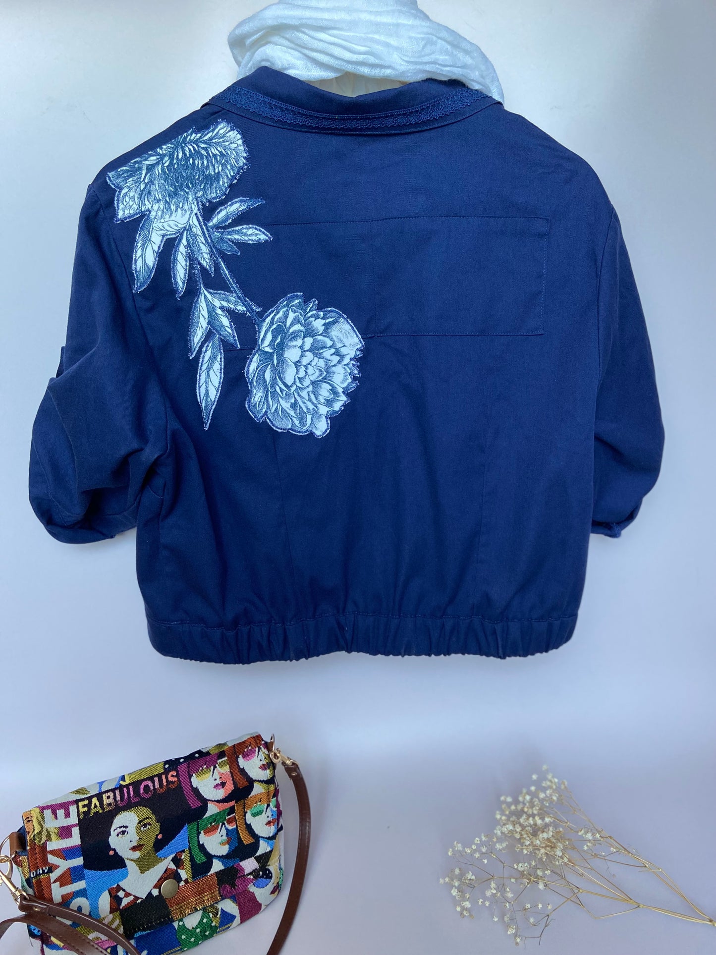 Bombées manches 3/4 – Bleu de travail vintage Upcyclé