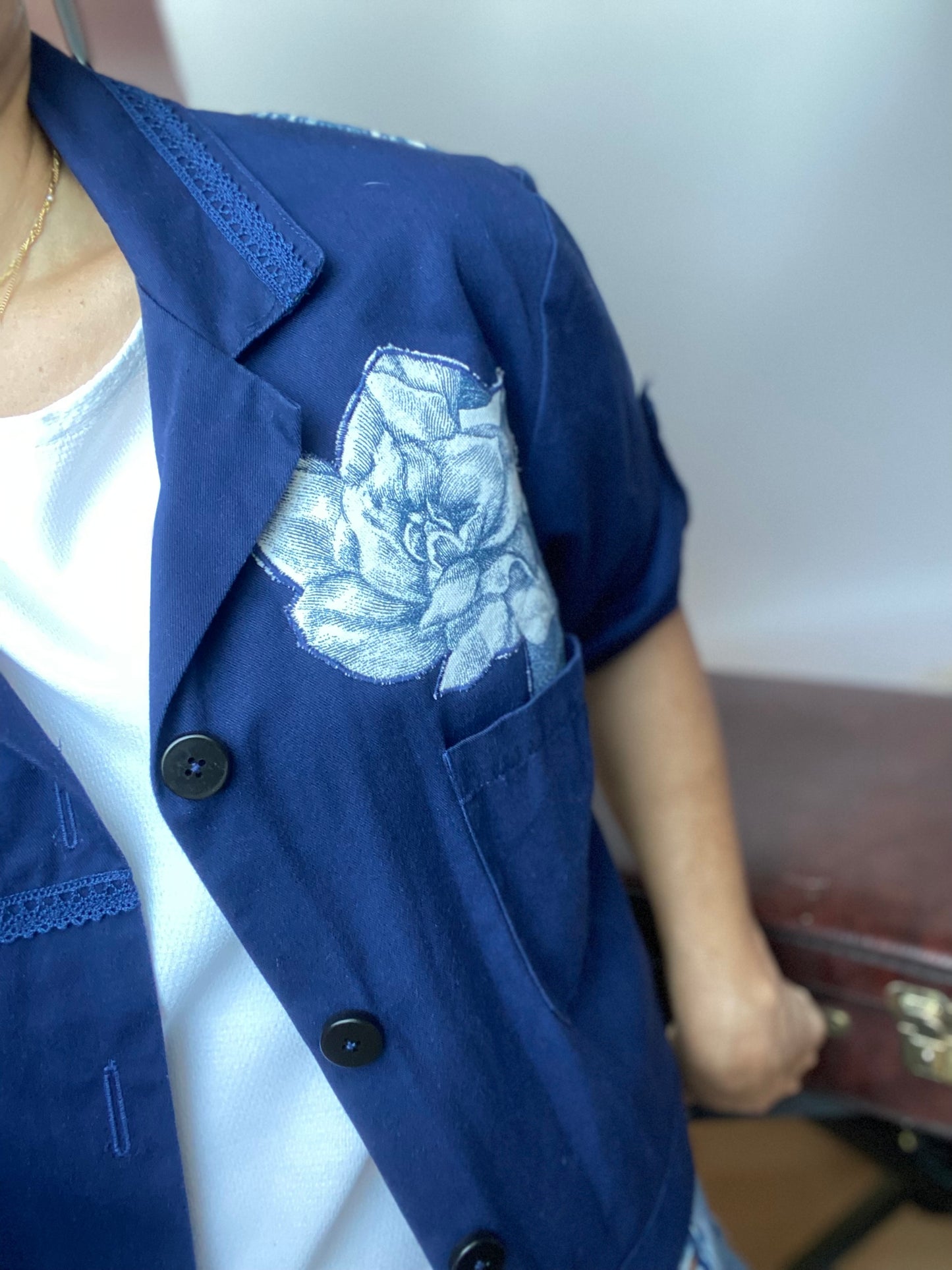 Bombées manches 3/4 – Bleu de travail vintage Upcyclé