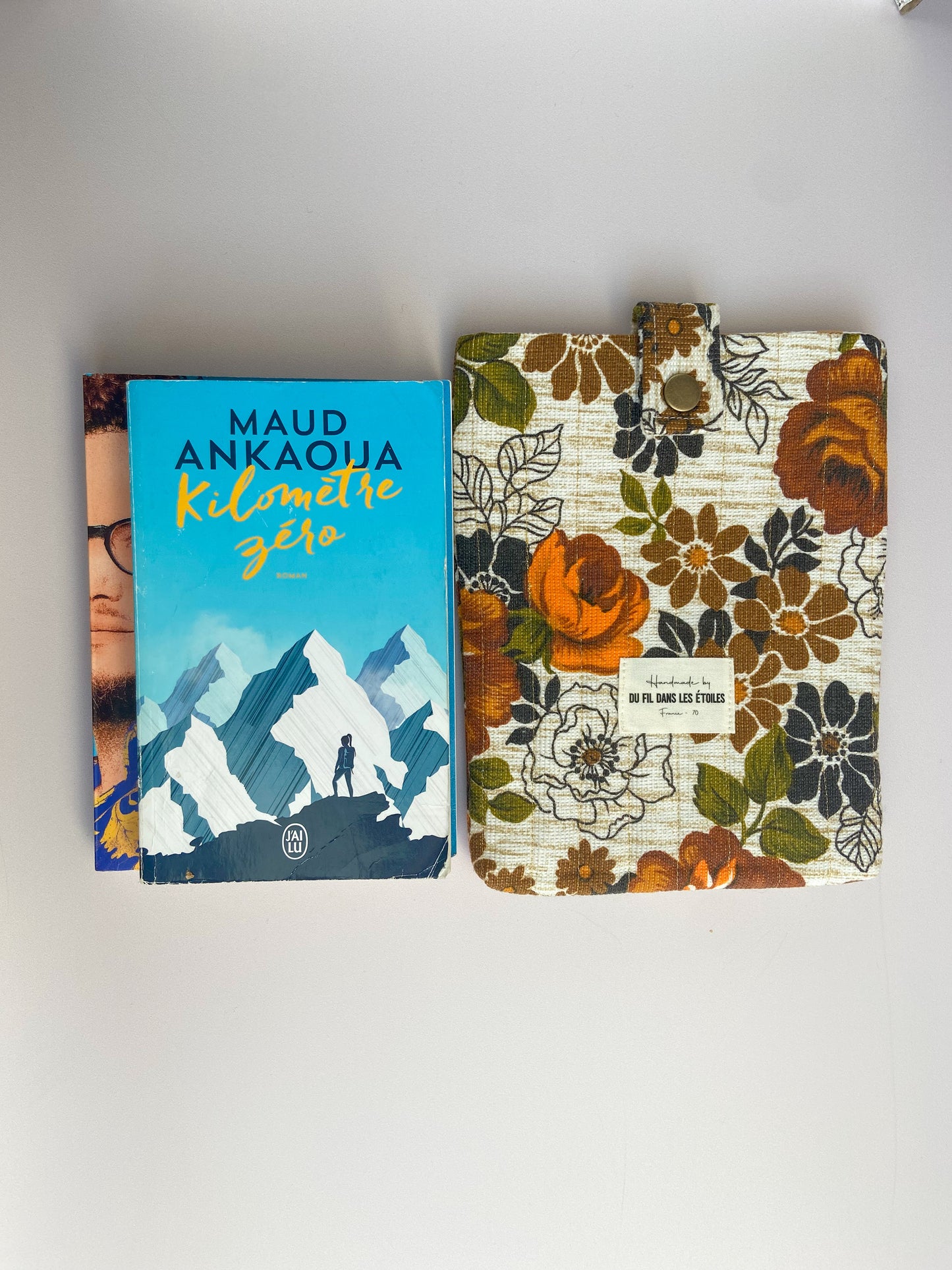 Housse de livre en tissu chiné – pièce unique artisanale