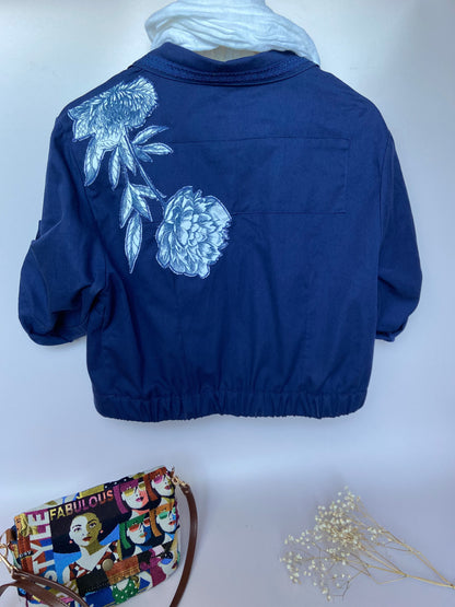 Bombées manches 3/4 – Bleu de travail vintage Upcyclé