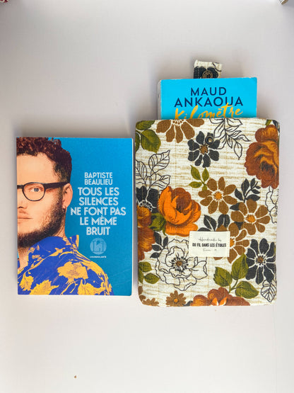 Housse de livre en tissu chiné – pièce unique artisanale