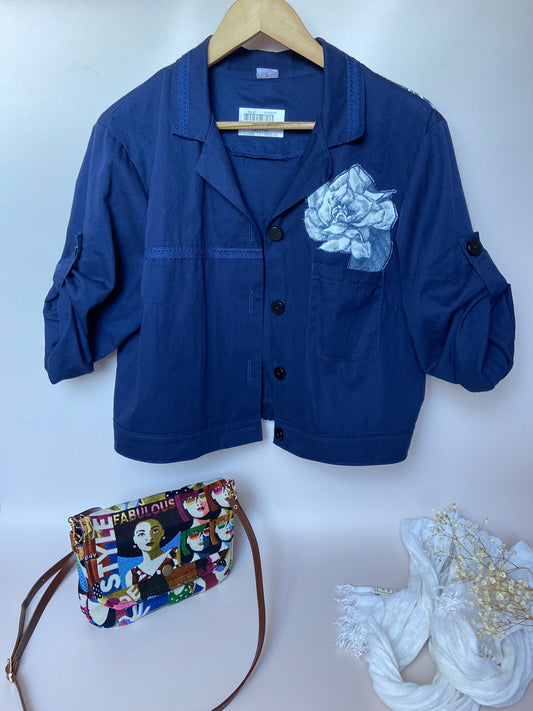 Bombées manches 3/4 – Bleu de travail vintage Upcyclé