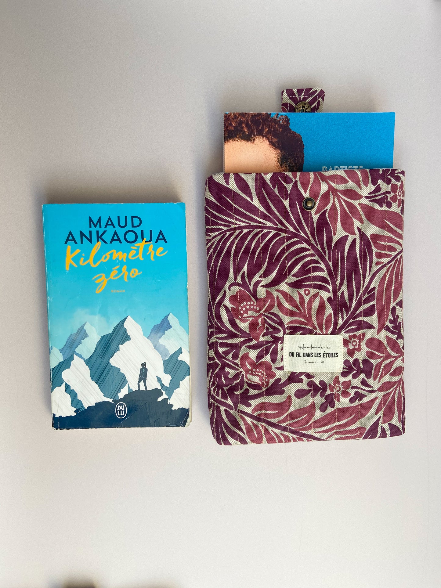 Housse de livre en tissu chiné – pièce unique artisanale