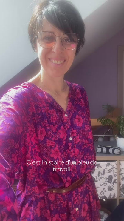 Bombées manches 3/4 – Bleu de travail vintage Upcyclé